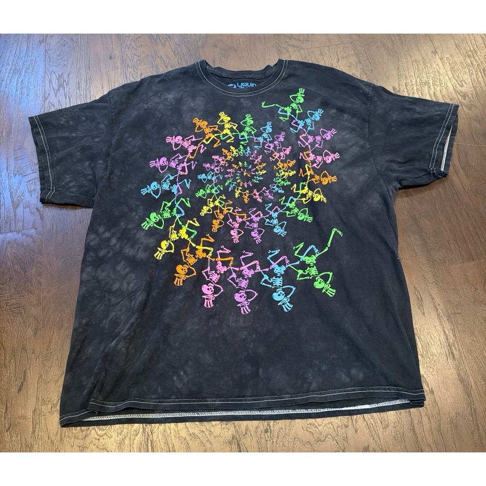 Liquid Blue Grateful Dead Gray Rainbow Spiral Dancing Skeletons Band T Shirt